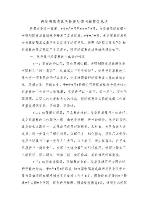 强制隔离戒毒所检查反馈问题整改总结.docx