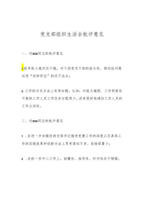 党支部组织生活会批评意见.docx
