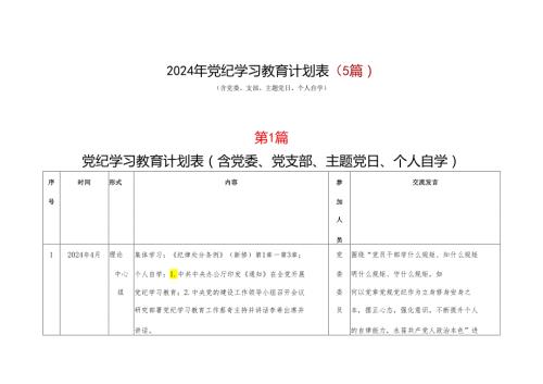 党支部2024年党纪学习教育学习计划安排表（4月7月）.docx