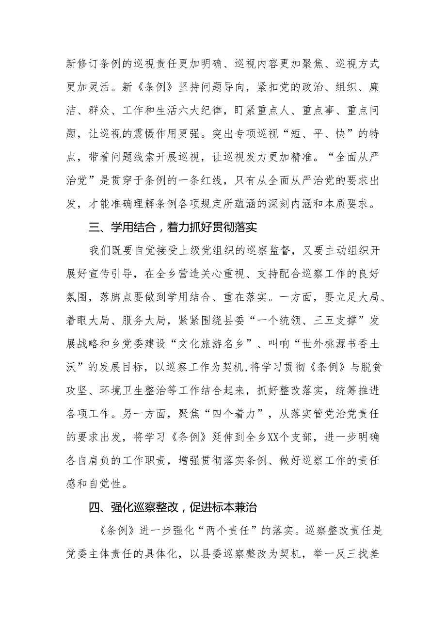巡察干部学习2024版《中国共产党巡视工作条例》心得体会四篇.docx_第3页
