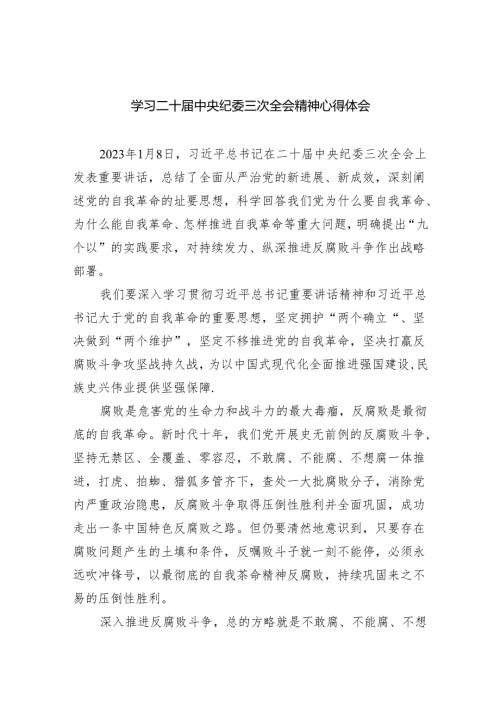 (六篇)学习二十中央纪委三次全会精神心得体会精选.docx