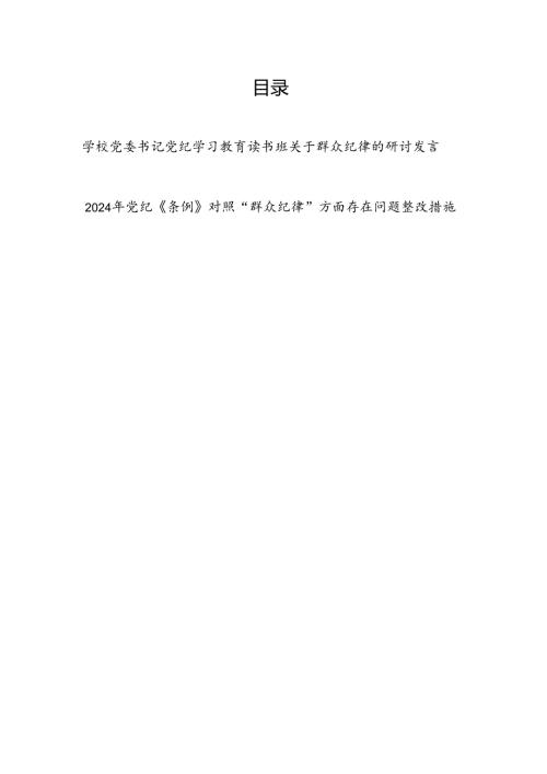 领导干部书记在党纪学习教育读书班关于群众纪律的研讨发言存在问题整改措施.docx