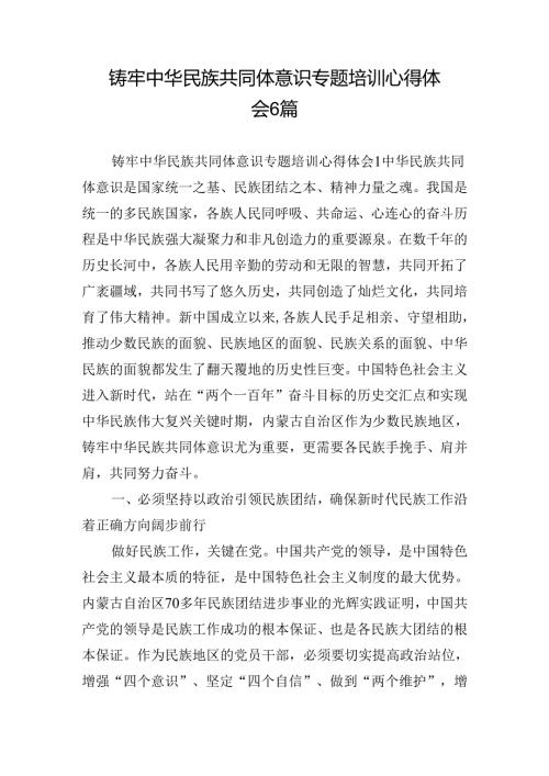 铸牢中华民族共同体意识专题培训心得体会6篇.docx