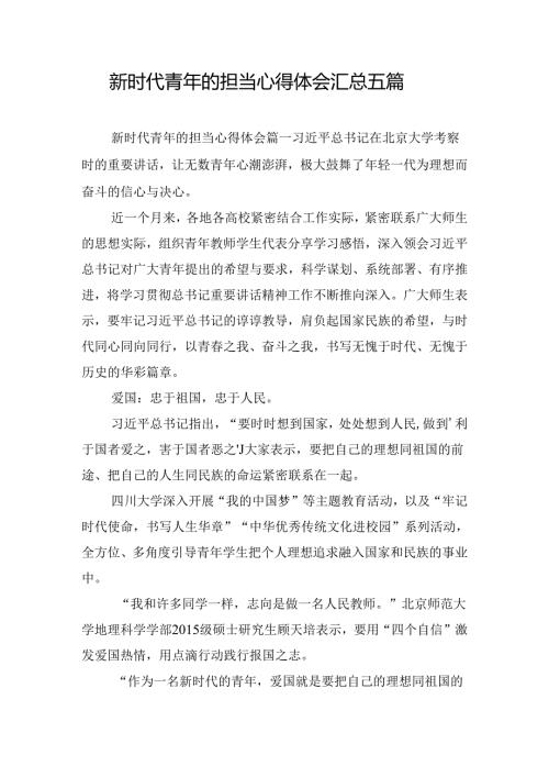 新时代青年的担当心得体会汇总五篇.docx