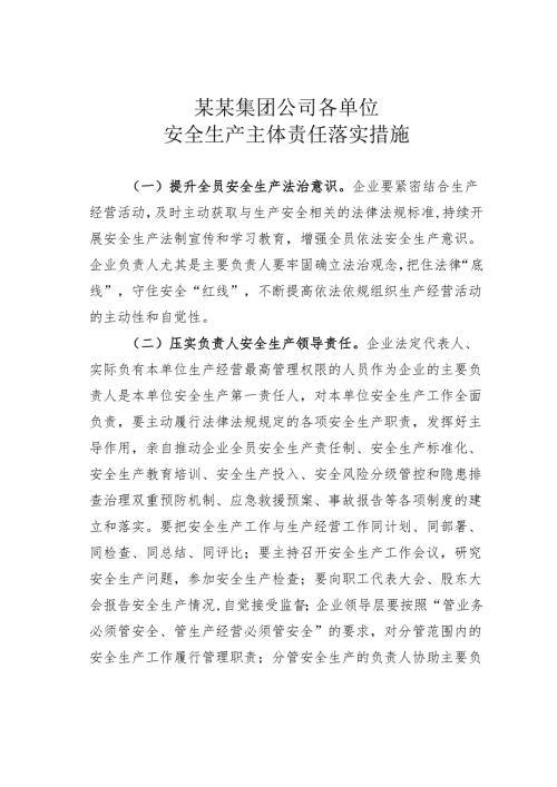 某某集团公司各单位安全生产主体责任落实措施.docx