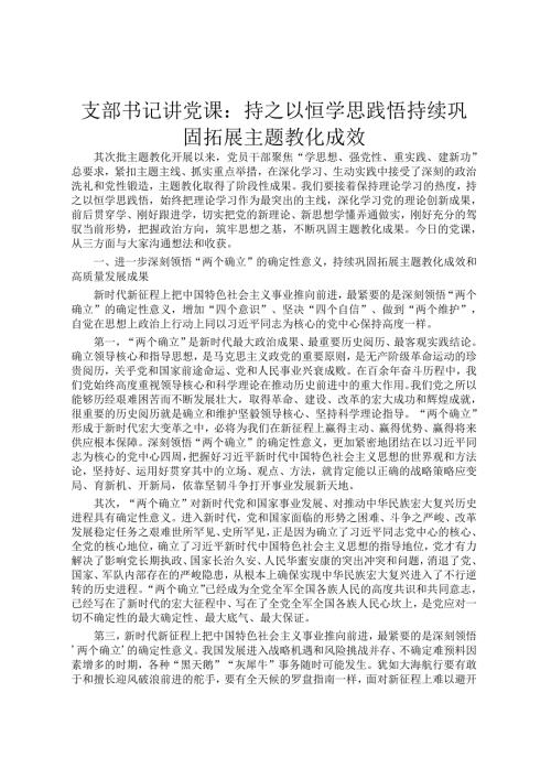 支部书记讲党课：持之以恒学思践悟 持续巩固拓展主题教育成效.docx