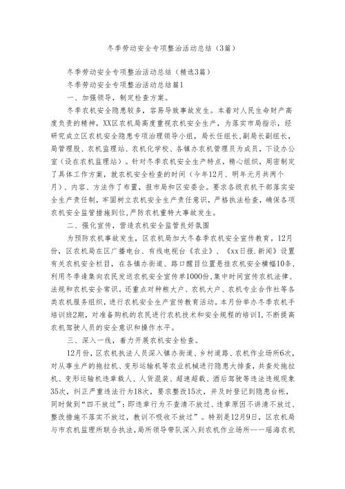 冬季劳动安全专项整治活动总结（3篇）.docx