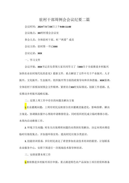 驻村干部周例会会议纪要二篇.docx