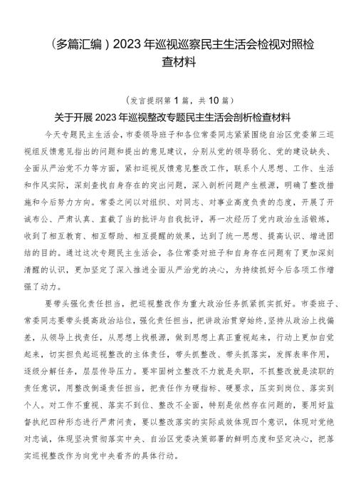 （多篇汇编）2023年巡视巡察民主生活会检视对照检查材料.docx