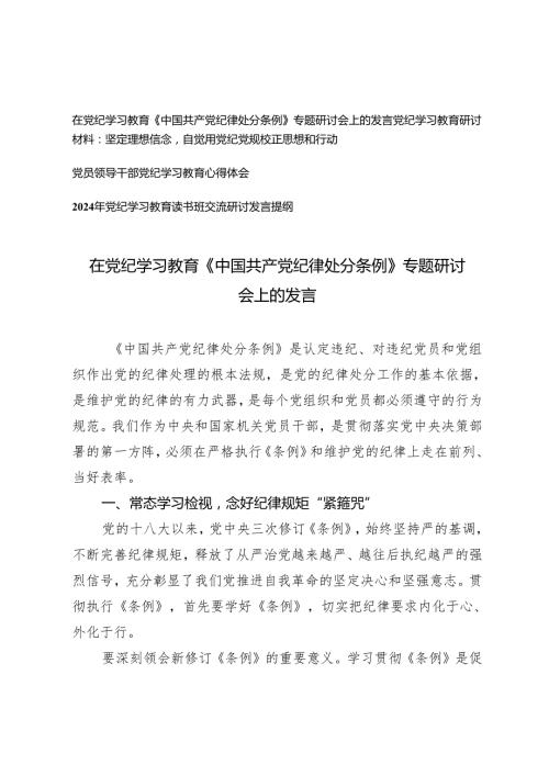 4篇2024年在党纪学习教育《中国共产党纪律处分条例》专题研讨会上的发言.docx