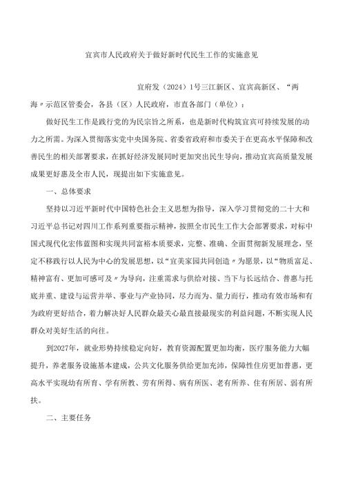 宜宾市人民政府关于做好新时代民生工作的实施意见.docx