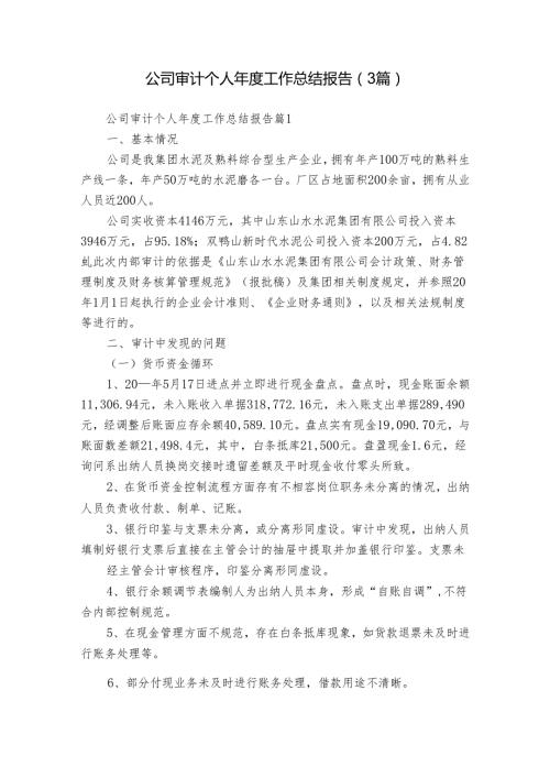公司审计个人工作总结报告（3篇）.docx