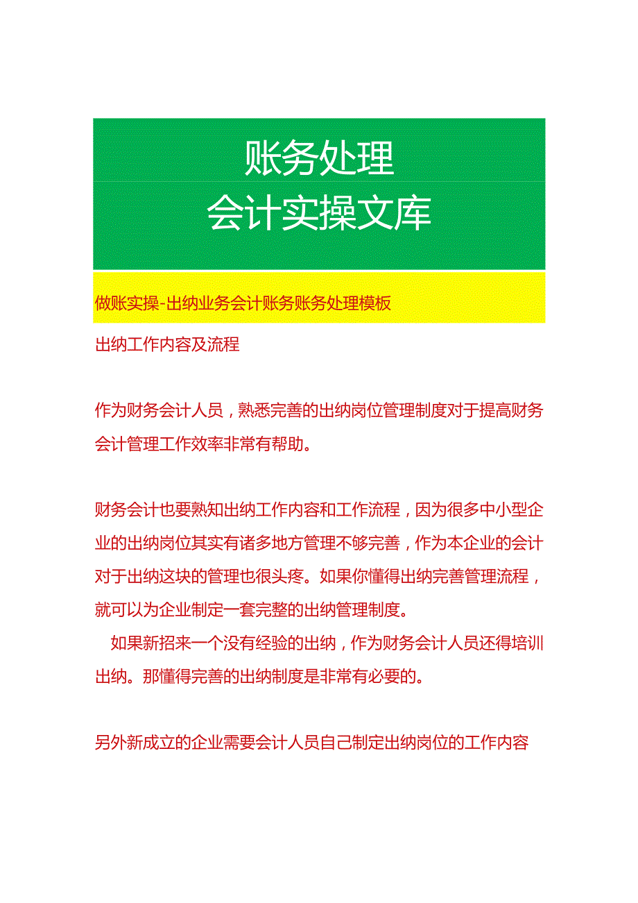 做账实操出纳业务会计账务账务处理模板.docx_第1页