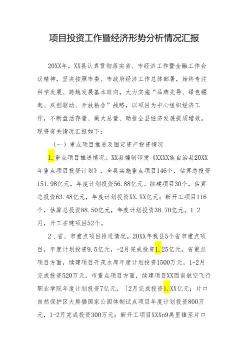 项目投资工作暨经济形势分析情况汇报.docx