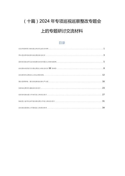 （十篇）2024年专项巡视巡察整改专题会上的专题研讨交流材料.docx