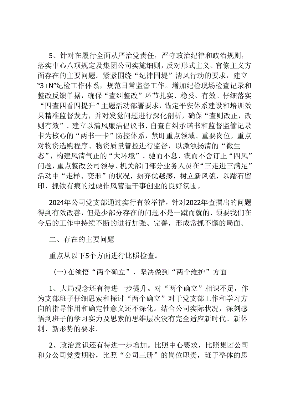 公司2024基层党组织专题组织生活会领导班子对照检查材料.docx_第3页
