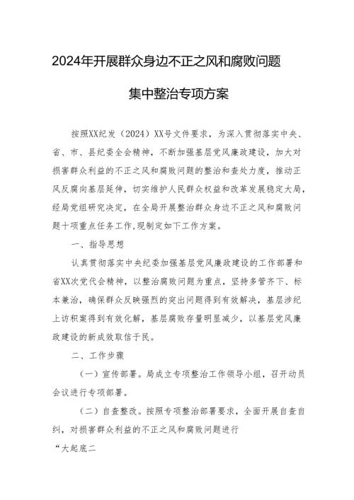 高新区2024年开展群众身边不正之风和腐败问题集中整治专项方案 （5份）.docx