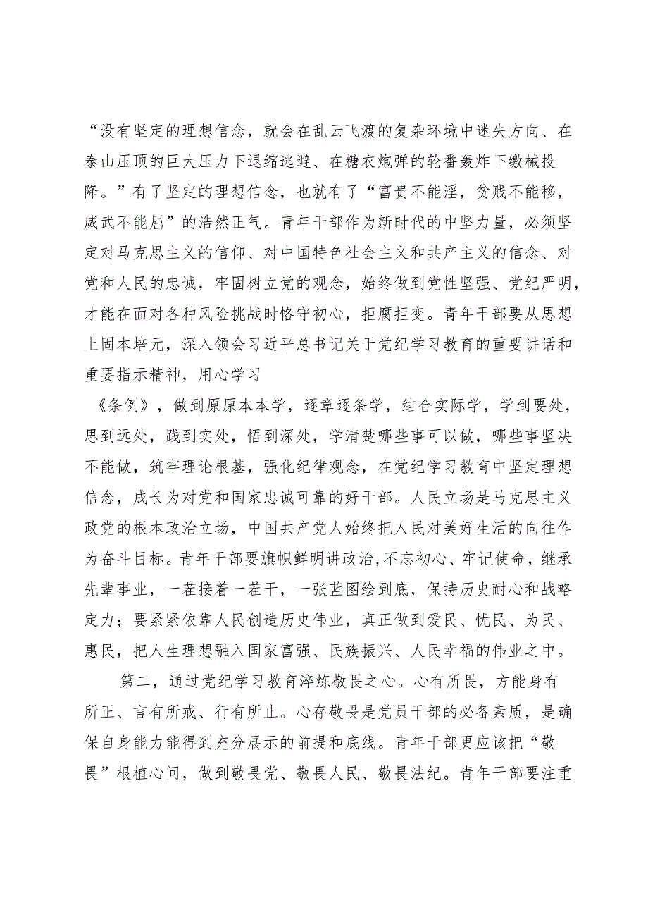青年党员干部党纪学习教育党课：争当党纪学习教育排头兵严守“六项纪律”守牢纪律底线.docx_第2页