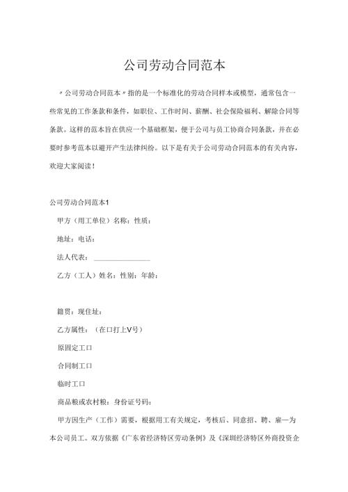 公司劳动合同范本.docx