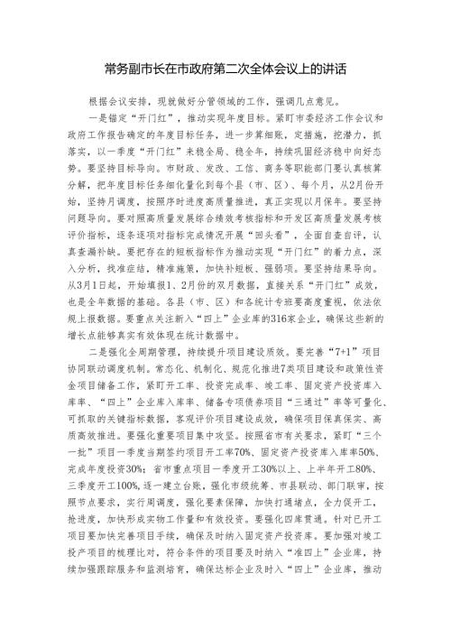 常务副市长在市政府第二次全体会议上的讲话(1).docx