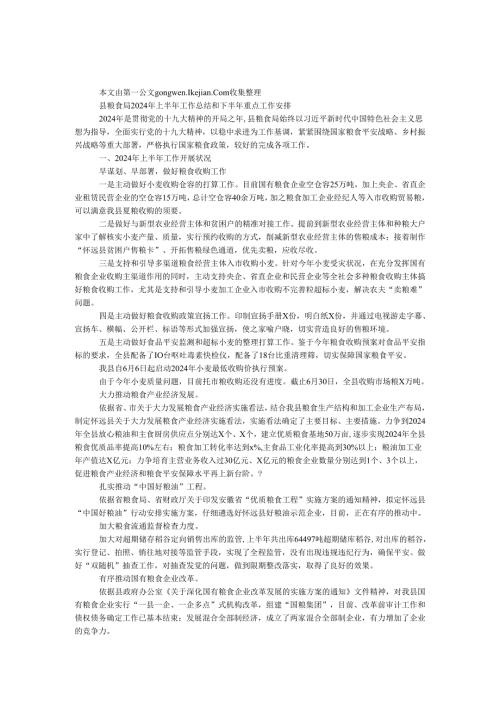县粮食局2024年上半年工作总结和下半年重点工作计划.docx