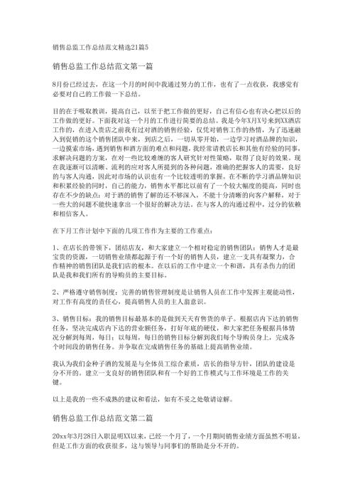 新销售总监工作总结范文精选21篇.docx
