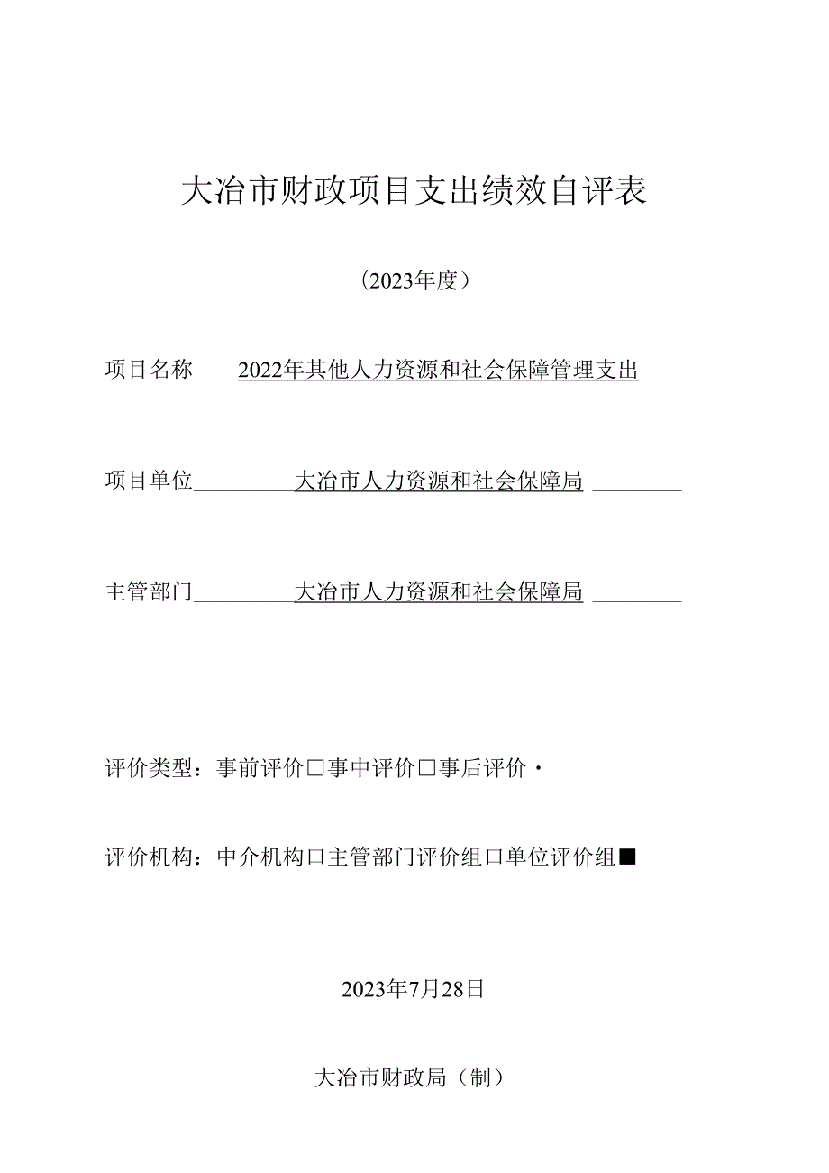 大冶市财政支出项目绩效自评报告.docx_第1页
