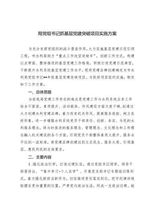 2024年局党组书记抓基层党建突破项目实施方案.docx