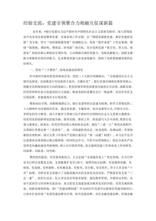 经验交流： 党建引领聚合力 相融互促谋新篇.docx