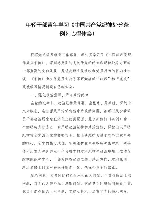 青年年轻党员干部学习《中国共产党纪律处分条例》研讨发言心得体会3篇.docx