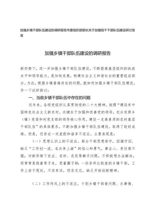 2篇 2024年加强乡镇干部队伍建设的调研报告研讨发言.docx