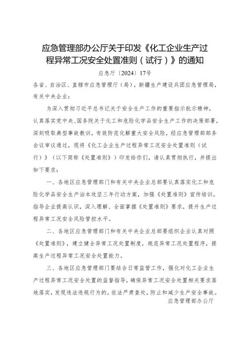 2024年新版《化工企业生产过程异常工况安全处置准则（试行）》.docx