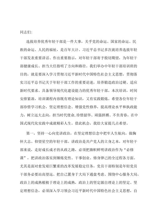 在2024年季中年轻干部培训班开班式上的讲话提纲.docx