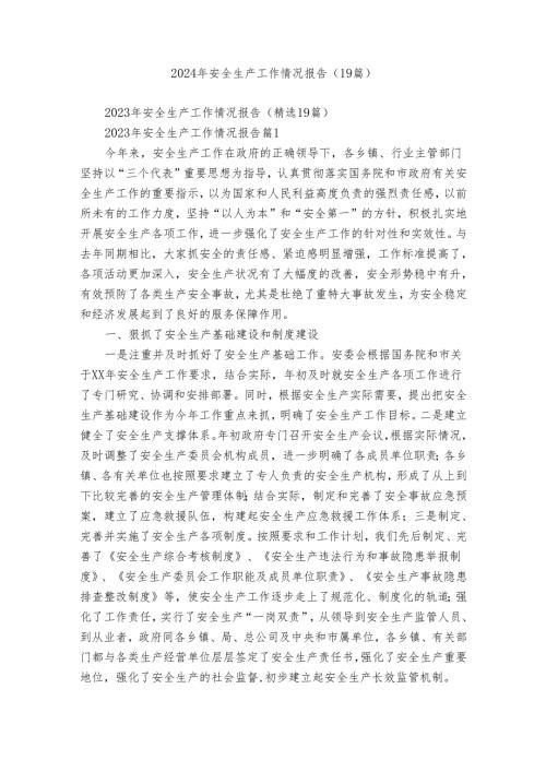 2024年安全生产工作情况报告（19篇）.docx