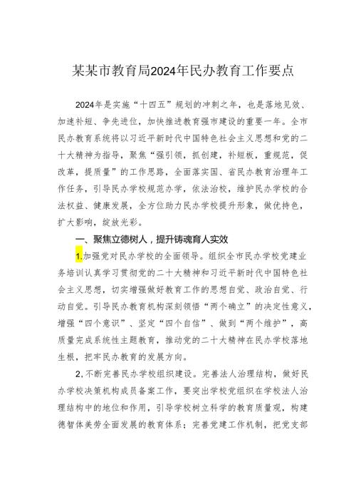 某某市教育局2024年民办教育工作要点.docx