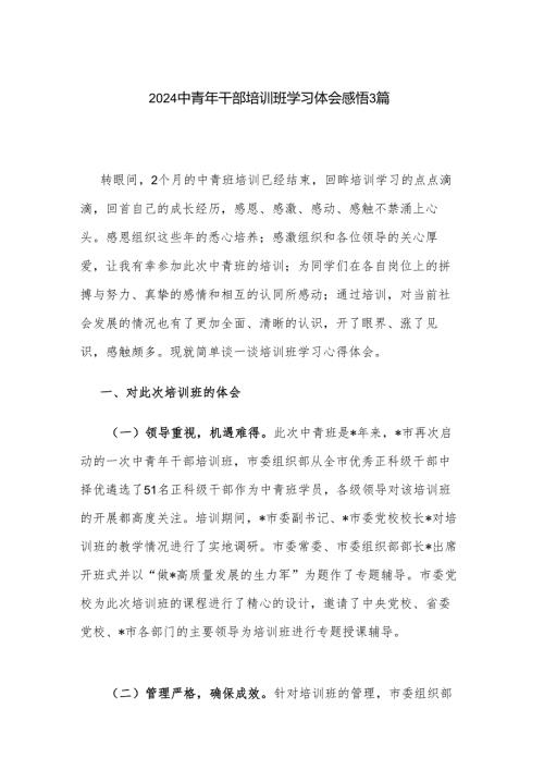 2024中青年干部培训班学习体会感悟3篇.docx