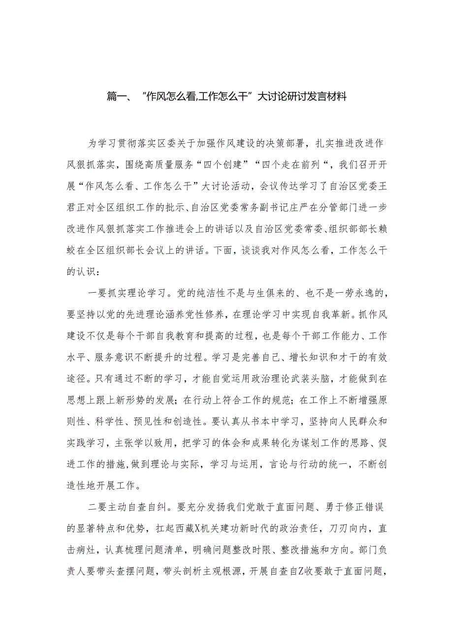 （10篇）“作风怎么看,工作怎么干”大讨论研讨发言材料供参考.docx_第2页