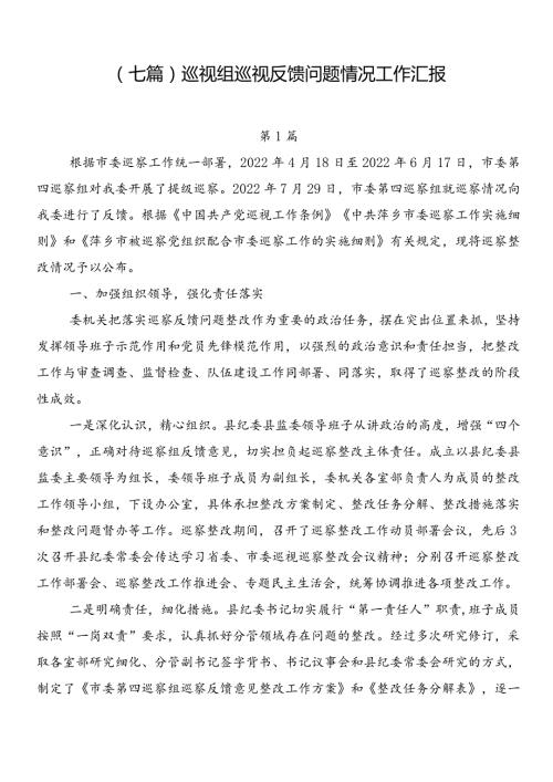 （七篇）巡视组巡视反馈问题情况工作汇报.docx