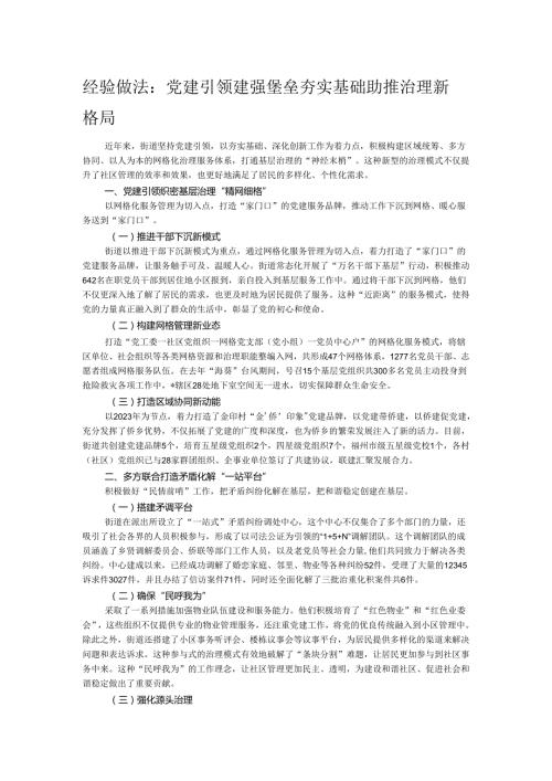 经验做法：党建引领建强堡垒 夯实基础助推治理新格局.docx
