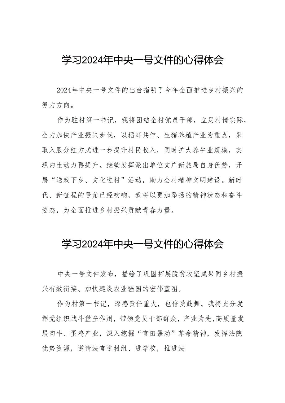 驻村书记学习2024年中央一号文件的心得体会23篇.docx_第1页