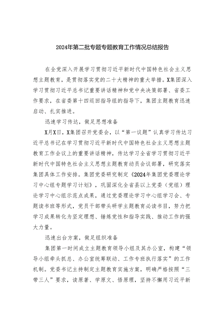 2024年第二批专题专题教育工作情况总结报告5篇（详细版）.docx_第1页