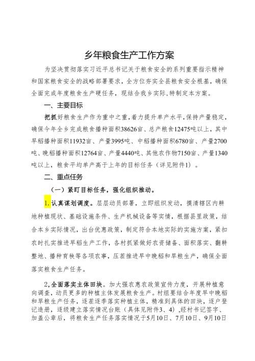 乡年粮食生产工作方案.docx