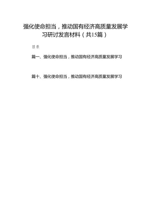 强化使命担当推动国有经济高质量发展学习研讨发言材料15篇供参考.docx