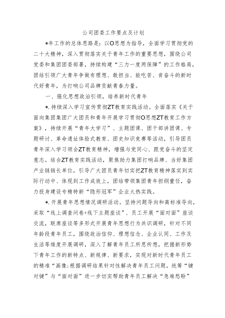 公司团委工作要点及计划.docx_第1页