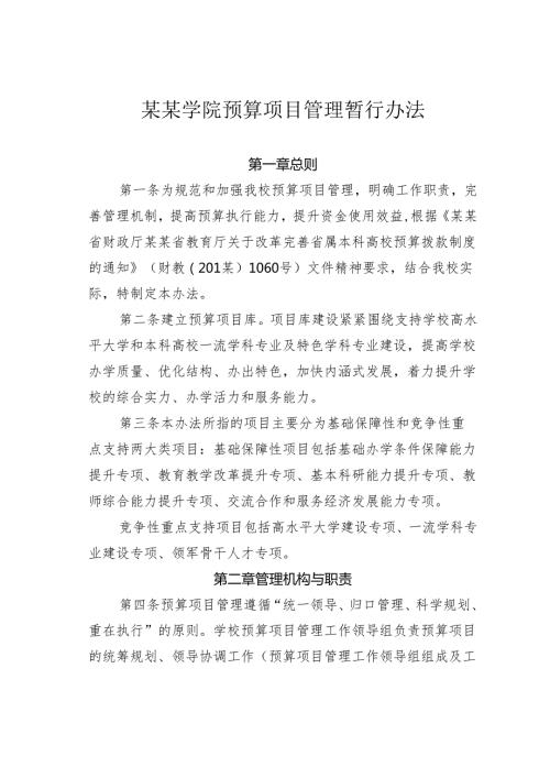 某某学院预算项目管理暂行办法.docx