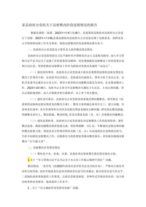 某县政府办党组关于巡察整改阶段进展情况的报告.docx