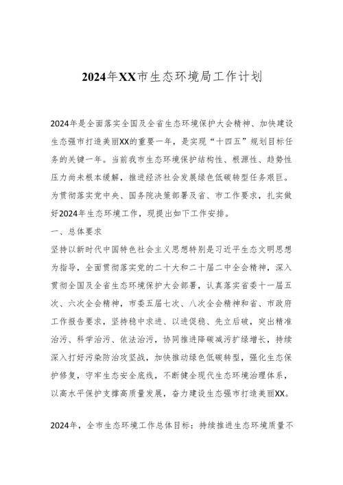 2024年XX市生态环境局工作计划.docx
