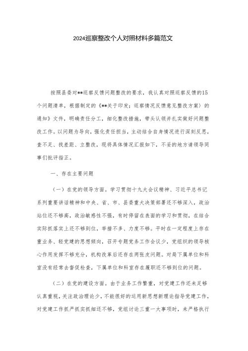 2024巡察整改个人对照材料多篇范文.docx