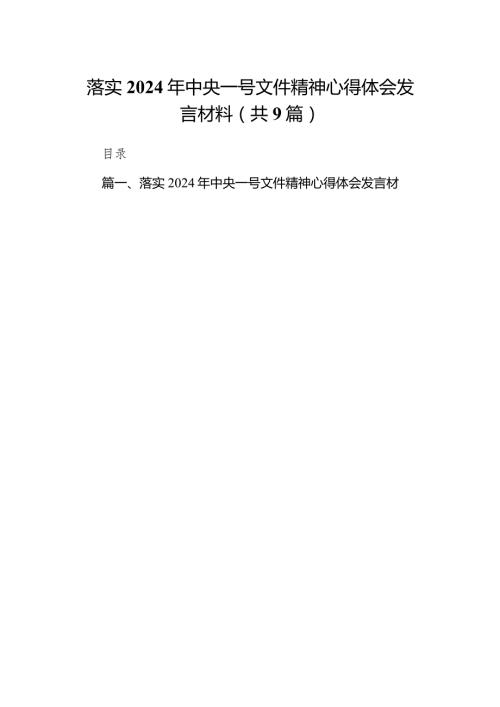 （9篇）落实2024年中央一号文件精神心得体会发言材料（最新版）.docx