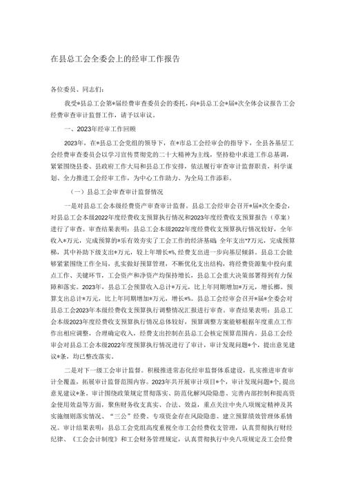 在县总工会全委会上的经审工作报告.docx